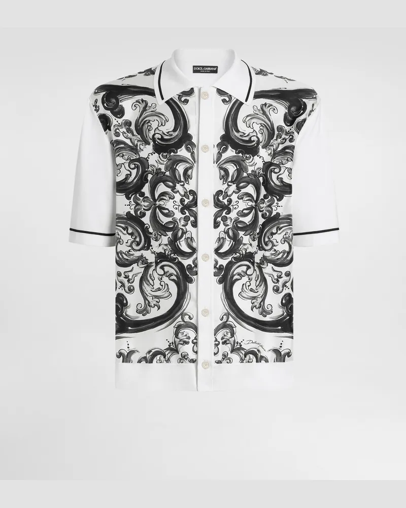 Dolce & Gabbana Oversize-hemd Aus Seide Und Baumwolle Mit Majolika-print - Mann Strickwaren Mehrfarbig Mehrfarbig