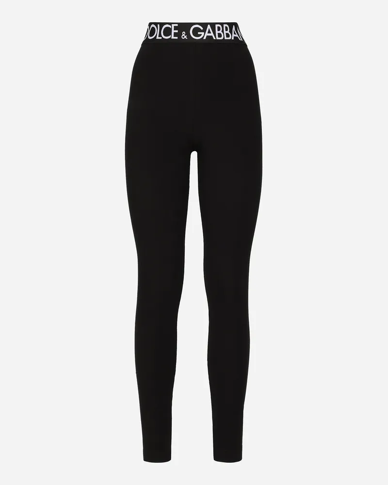 Dolce & Gabbana Leggings Aus Jersey Mit Logo-gummiband - Frau Hosen Und Shorts Schwarz Schwarz