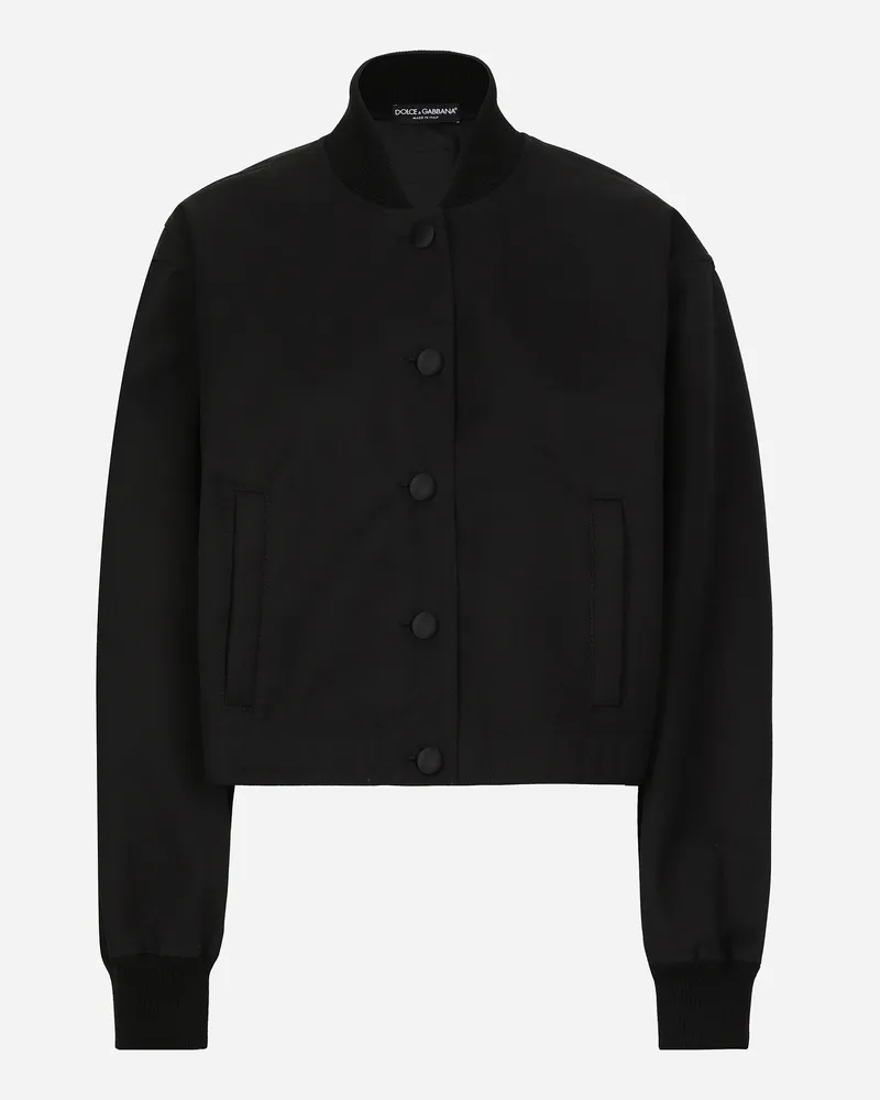 Dolce & Gabbana Bomberjacke Aus Umgekehrtem Gabardine Mit Harzausrüstung Und Logoplakette - Frau Mäntel Und Jacken Schwarz Schwarz