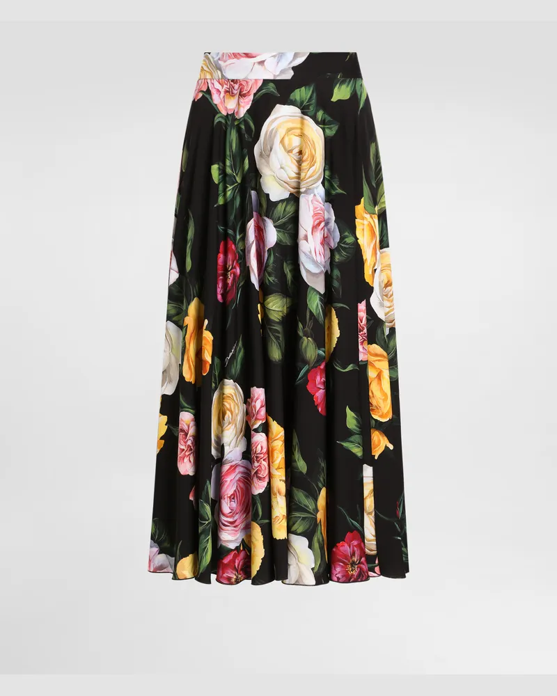 Dolce & Gabbana Longuette-tellerrock Aus Charmeuse Pfingstrosen- Und Rosenprint - Frau Röcke Drucken Drucken
