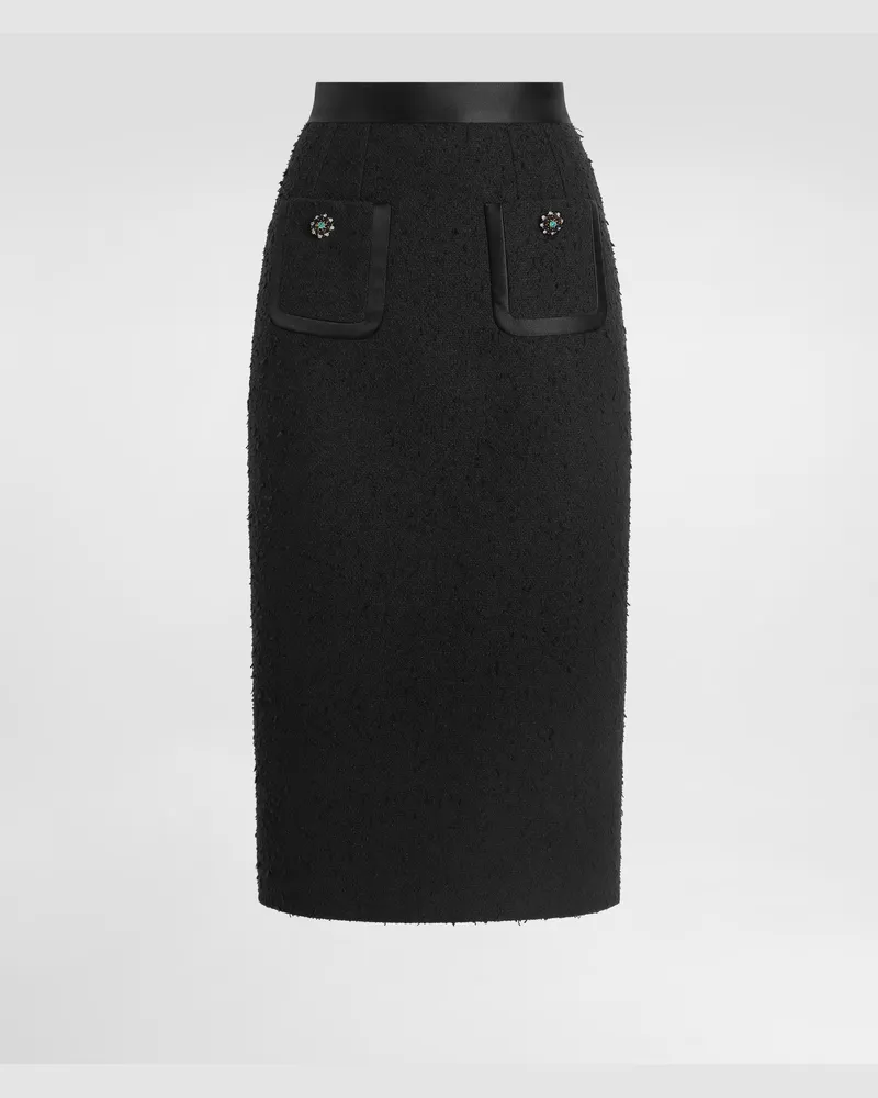 Dolce & Gabbana Gerade Geschnittener Rock Aus Raschel-flechtgewebe: - Frau Röcke Schwarz Schwarz