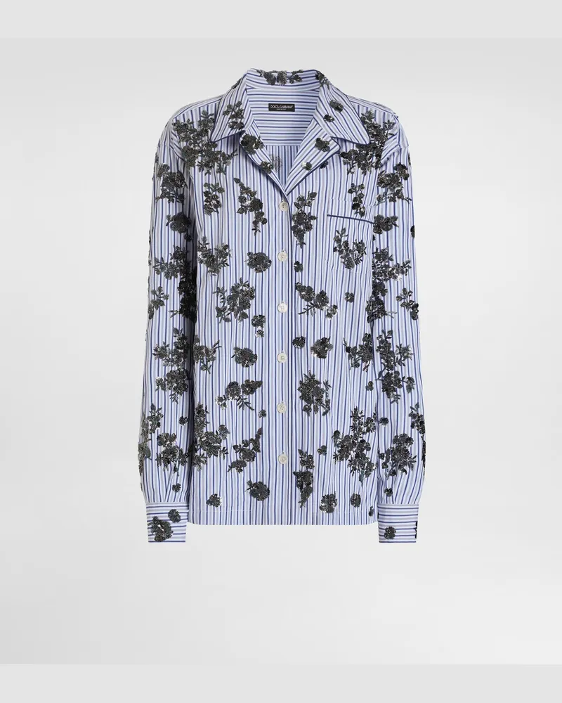 Dolce & Gabbana Poplin Shirt With Crystal Flower Embroidery - Frau Blusen Und Tops Mehrfarbig Multicolor