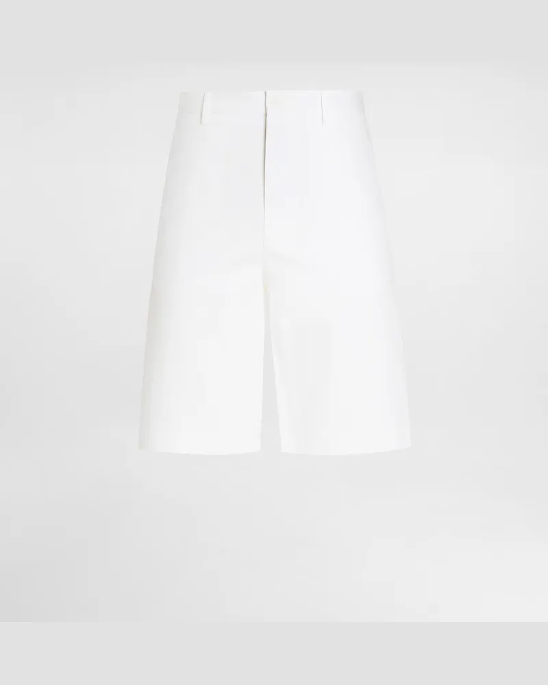 Dolce & Gabbana Bermudas Baumwollstretch Mit Logoplakette - Mann Hosen Und Shorts Wei� Baumwolle Weiss