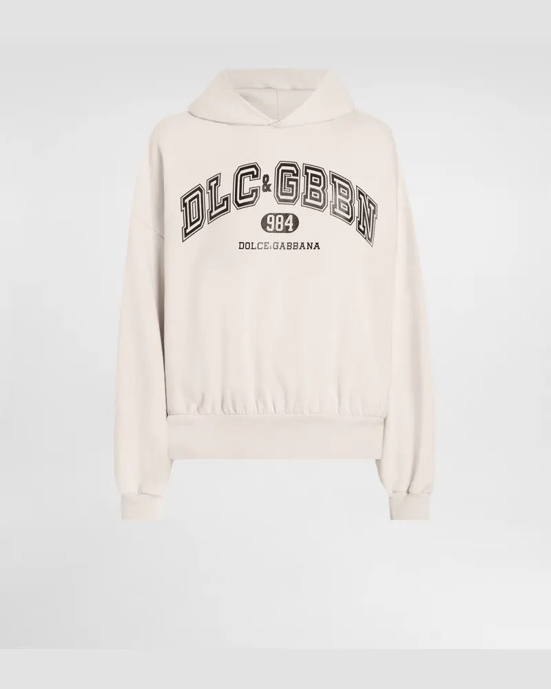 Dolce & Gabbana Jersey Hoodie With Print - Mann Sweatshirts Beige Beige
