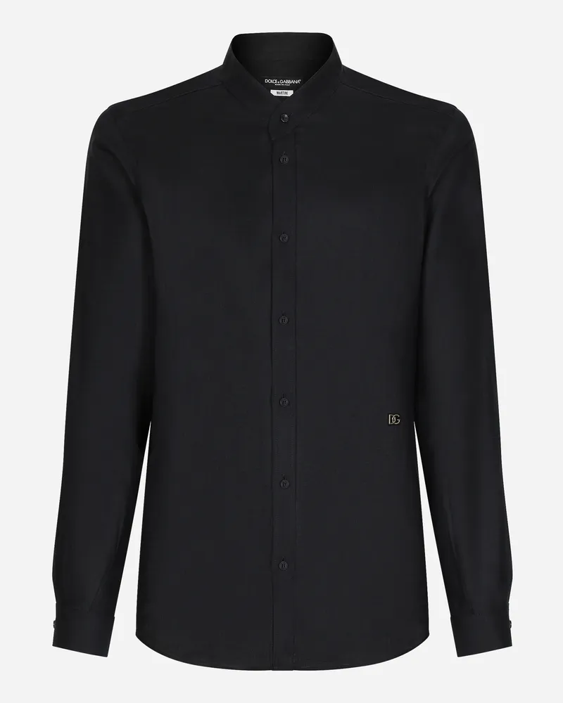 Dolce & Gabbana Hemd Martini Aus Leinen Mit Dg Hardware - Mann Hemden Blau Leinen Blau