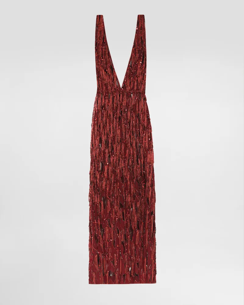 Dolce & Gabbana Long Dress Embroidered With Fringes - Frau Kleider Mehrfarbig Multicolor
