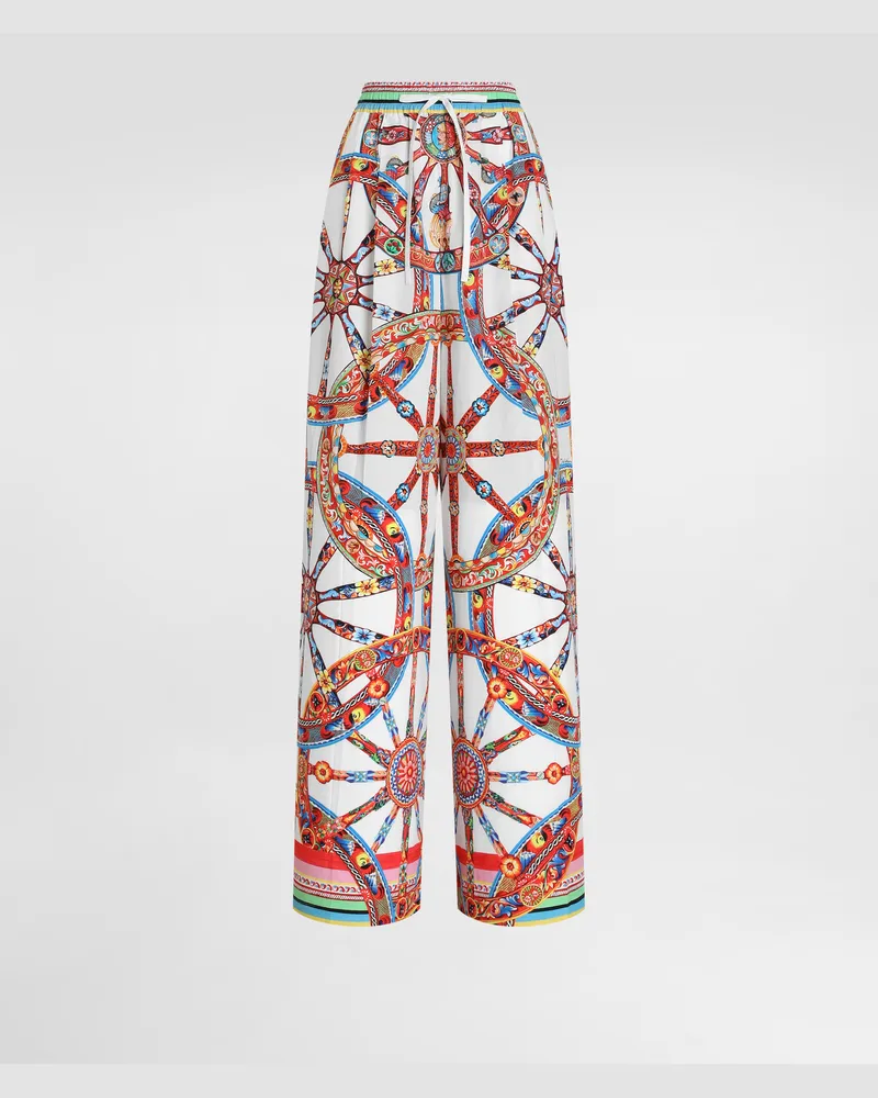 Dolce & Gabbana Hose Aus Popeline Mit Carretto-print - Frau Hosen Und Shorts Mehrfarbig Mehrfarbig