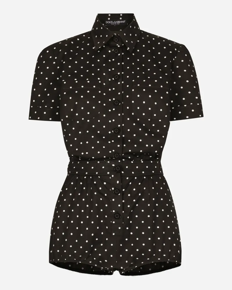 Dolce & Gabbana Kurzer Jumpsuit Aus Baumwolle Punkteprint - Frau Kleider Drucken Drucken