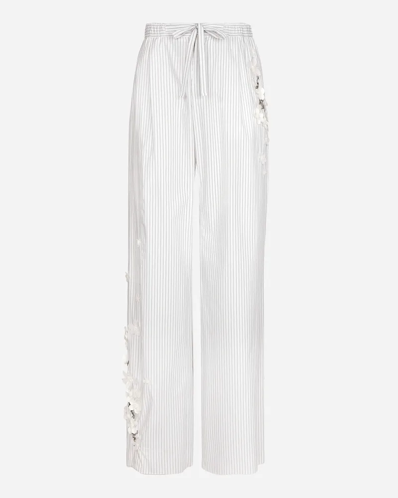 Dolce & Gabbana Hose Aus Gestreiftem Popeline Mit Stickerei - Mann Hosen Und Shorts Mehrfarbig White