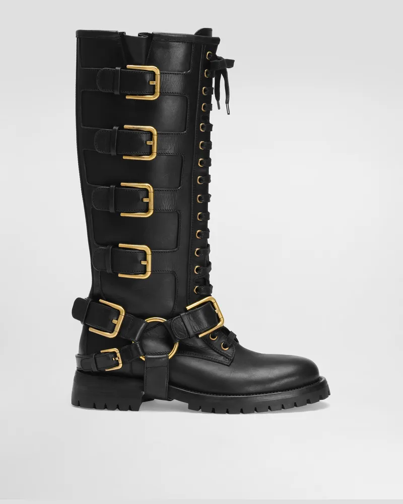 Dolce & Gabbana Bikerstiefel Aus Glattleder - Frau Stiefel Und Siefeletten Schwarz Leder Schwarz