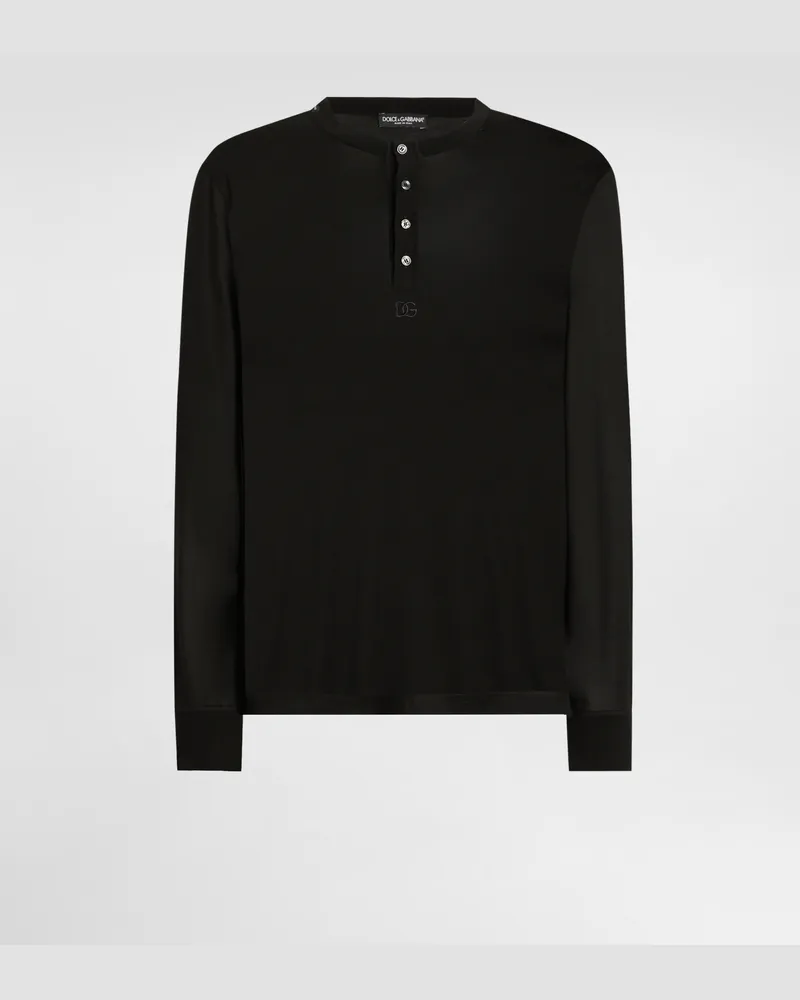 Dolce & Gabbana Serafino-t-shirt Aus Seide Mit Langem Arm - Mann T-shirts Und Polos Schwarz Schwarz
