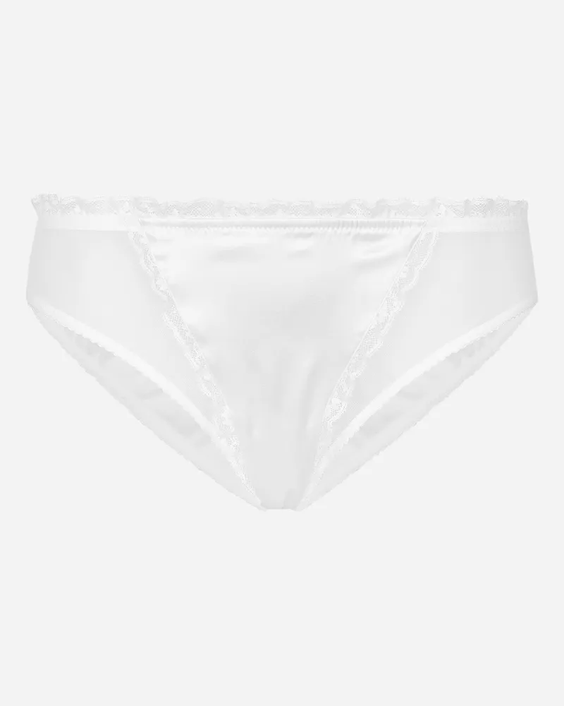 Dolce & Gabbana Slip Aus Tüll Mit Satin - Frau Unterwäsche Wei Weiss