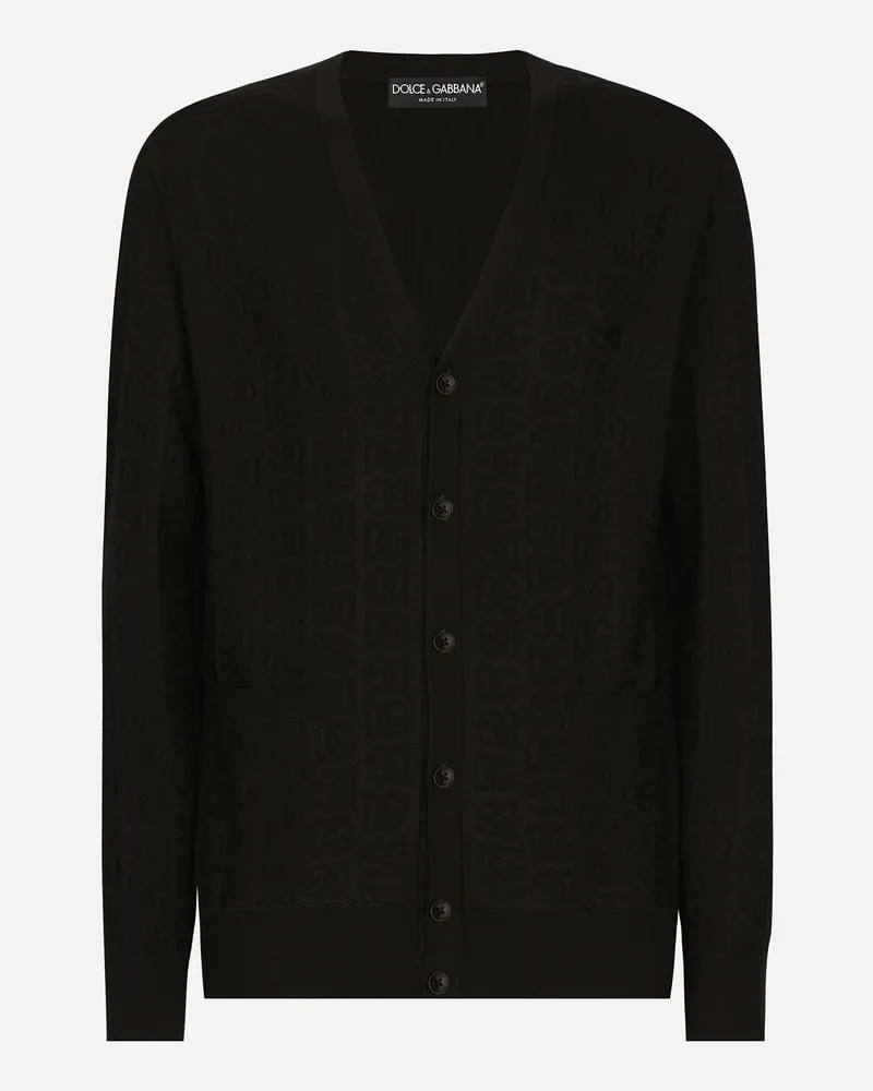 Dolce & Gabbana Cardigan Aus Seide Mit Dg-logo - Mann Strickwaren Schwarz Schwarz