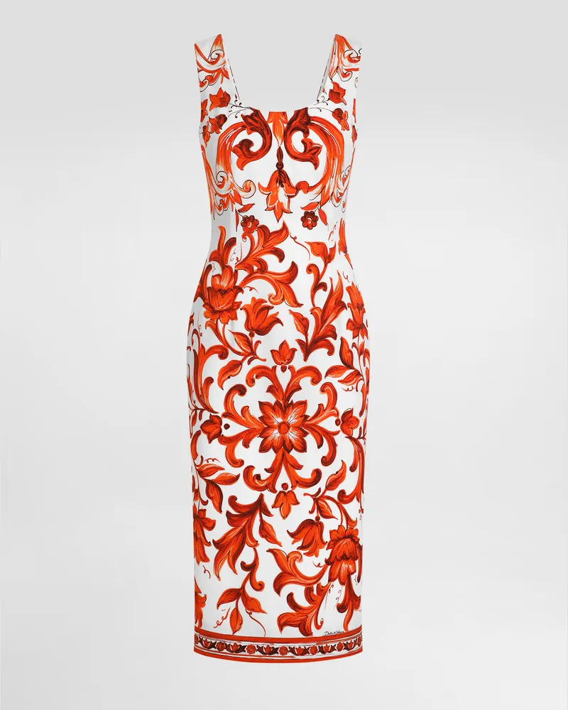 Dolce & Gabbana Kleid Aus Charmeuse Mit Majolika-print - Frau Kleider Mehrfarbig Mehrfarbig