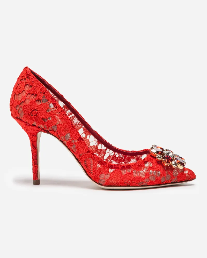 Dolce & Gabbana Pump In Taormina Lace With Crystals - Frau Pumps Und Slingbacks Rot Spitze Rot