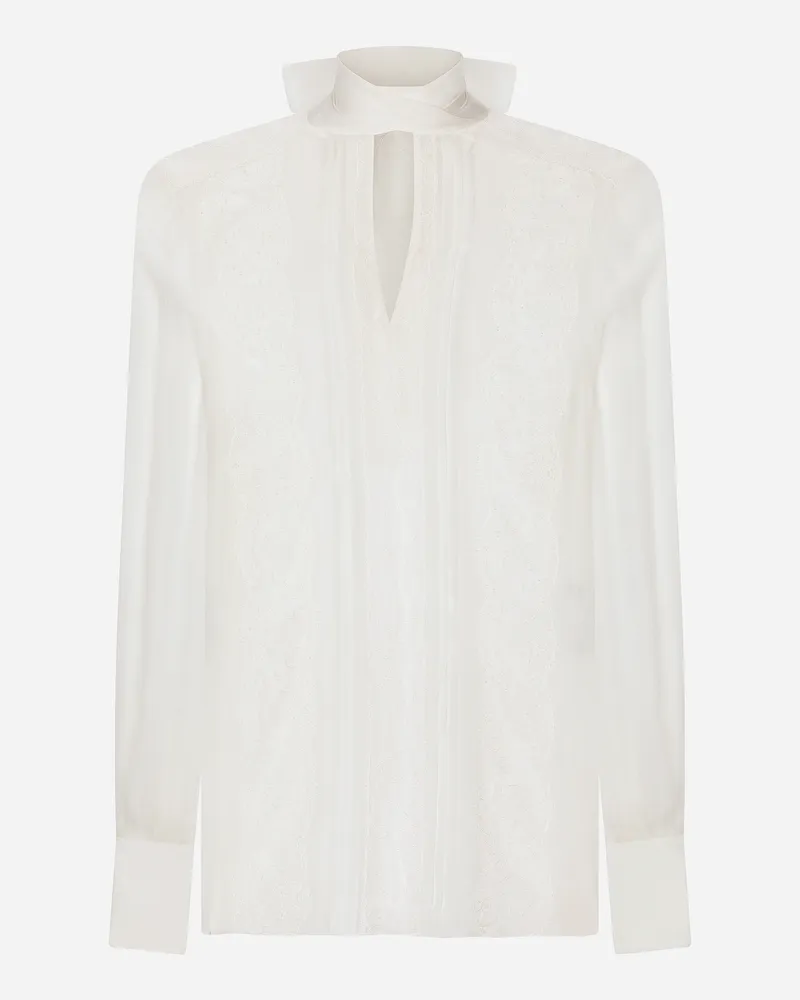Dolce & Gabbana Bluse Mit Schluppenbändern Aus Chiffon Und Spitze - Frau Blusen Und Tops Wei� Seide Weiss