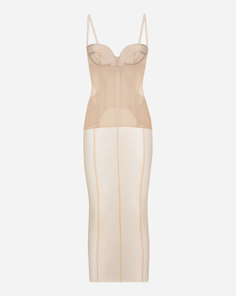 Dolce & Gabbana Longuette-kleid Aus Tüll Mit Bustier-details - Frau Kleider Pink Pink