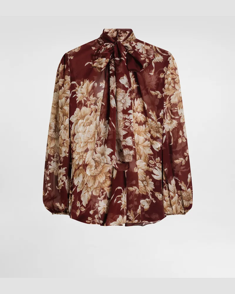 Dolce & Gabbana Bluse Aus Chiffon Mit Rosenprint - Frau Blusen Und Tops Drucken Drucken