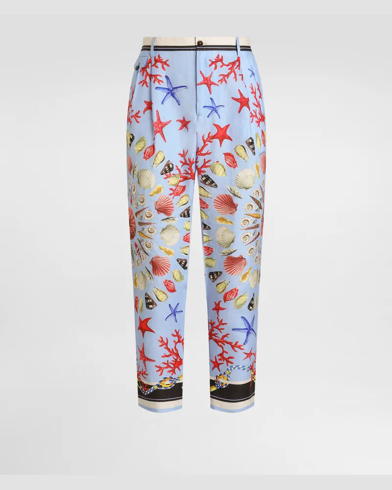 Dolce & Gabbana Shell-print Linen Canvas Trousers - Mann Hosen Und Shorts Multicolor Multicolor