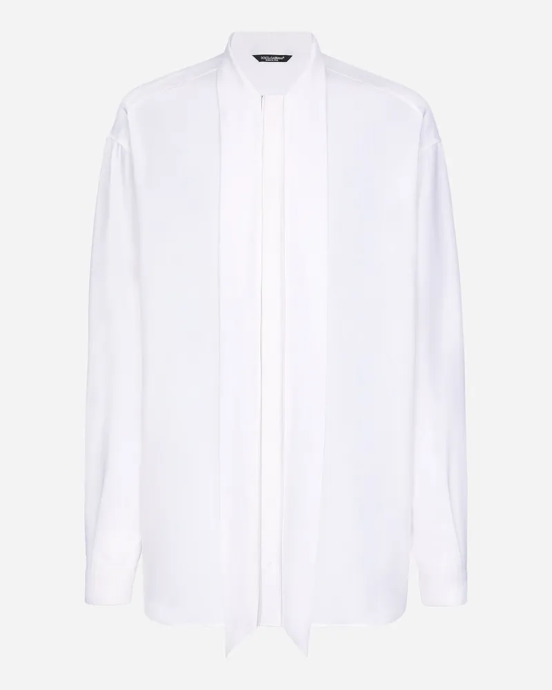 Dolce & Gabbana Hemd Aus Crêpe-de-chine-seide Mit Schal - Mann Hemden Wei White