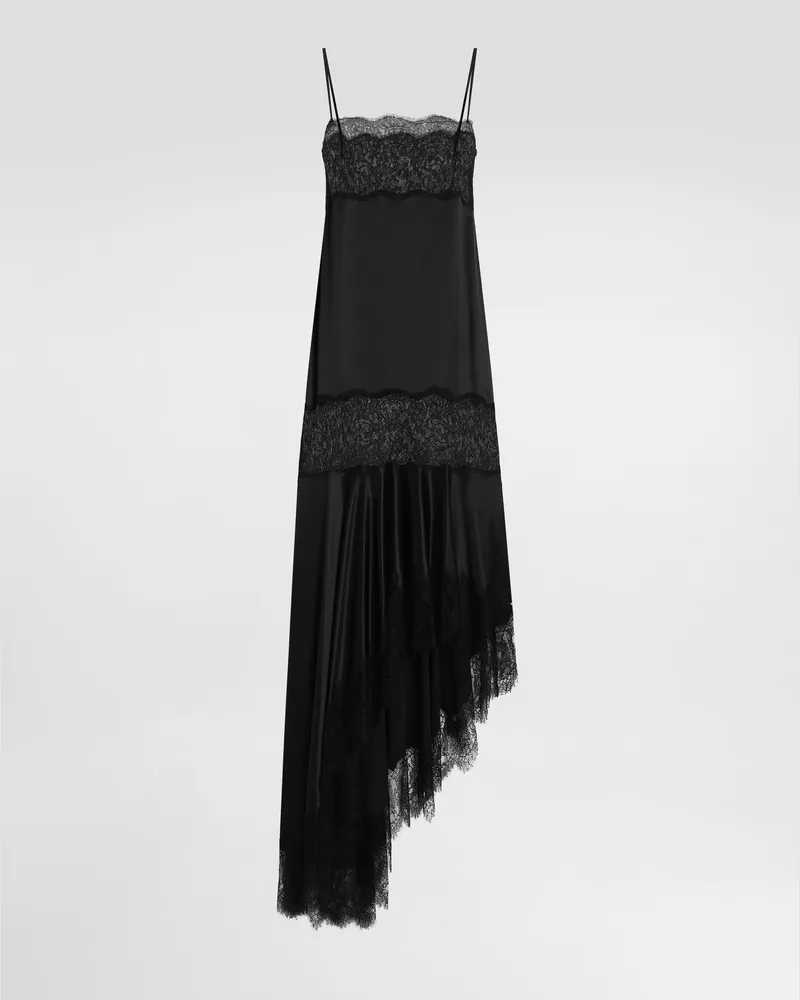 Dolce & Gabbana Satin Dress With Lace Bands - Frau Kleider Schwarz Seide Schwarz