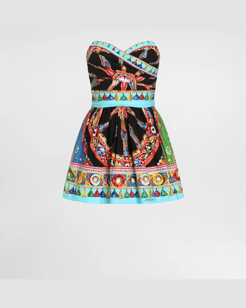 Dolce & Gabbana Kleid Aus Popeline Mit Carretto-print - Frau Kleider Mehrfarbig Mehrfarbig