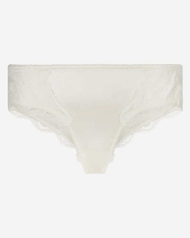 Dolce & Gabbana Slip Aus Satin Mit Spitzeneinsätzen - Frau Unterwäsche Wei� Seide Weiss