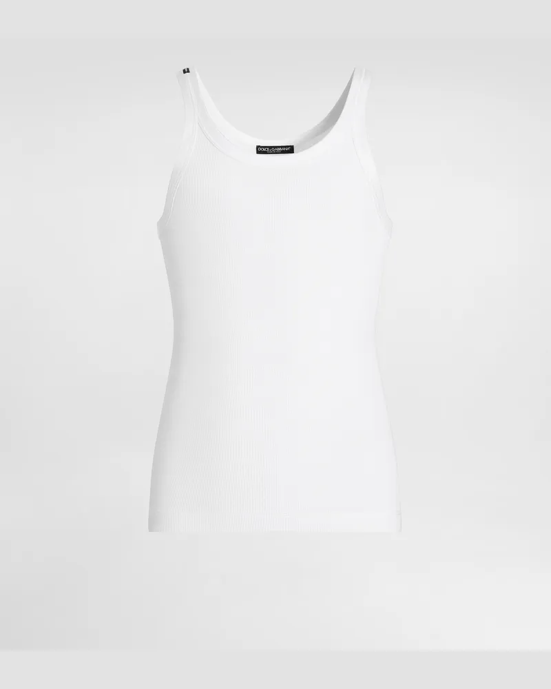 Dolce & Gabbana Tanktop Slim Gerippt Mit Plakette - Mann T-shirts Und Polos Wei Weiss