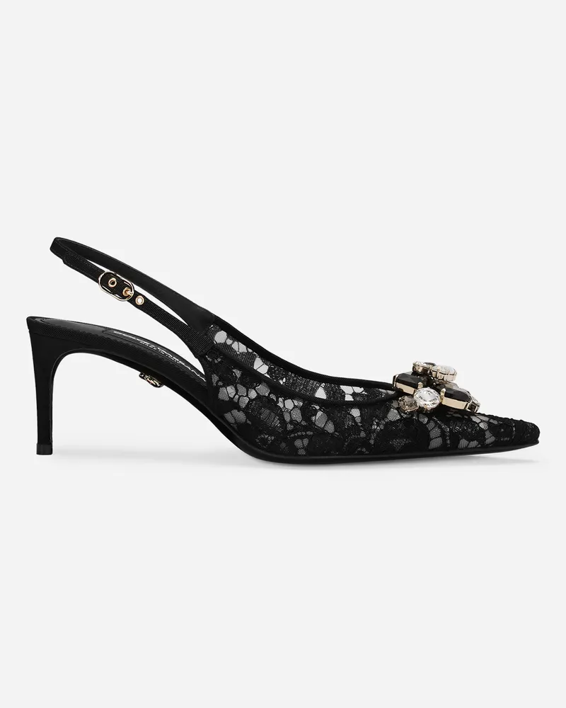 Dolce & Gabbana Slingback Rainbow Lace Aus Lurex-spitze - Frau Pumps Und Slingbacks Schwarz Spitze Schwarz