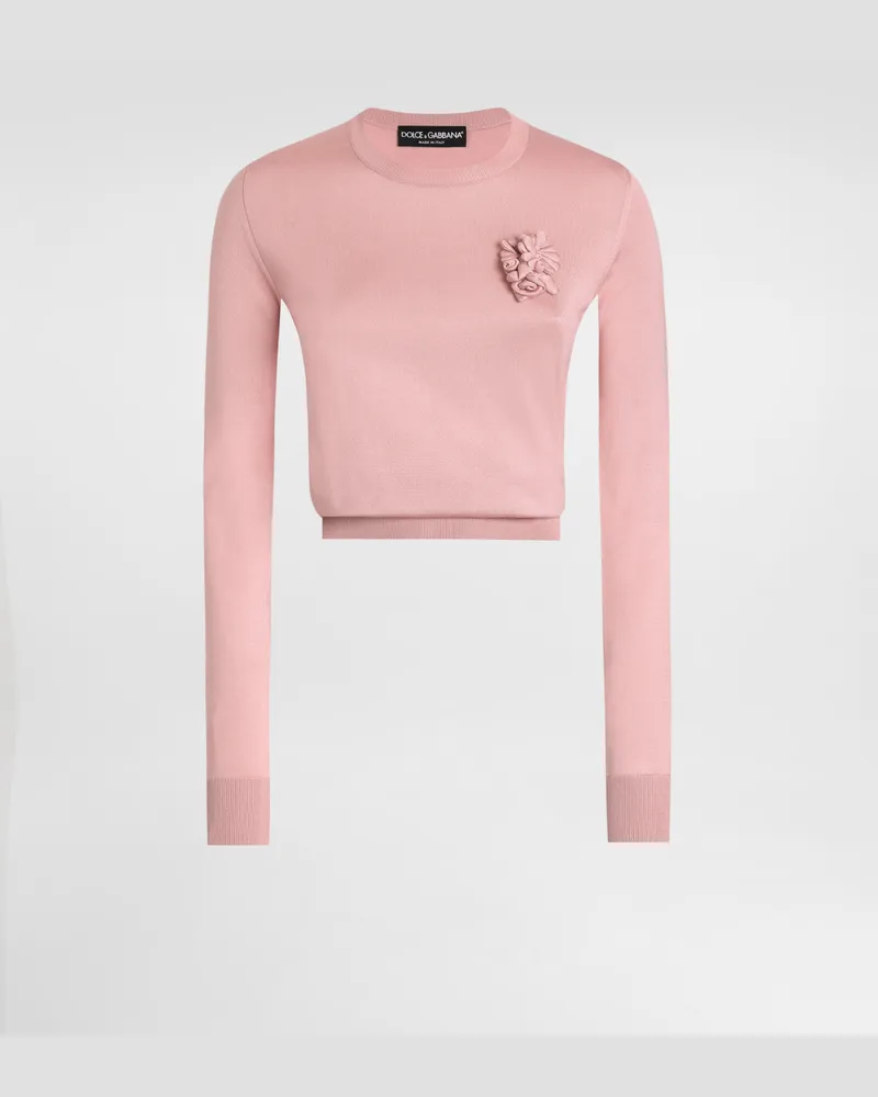 Dolce & Gabbana Langarmpullover Aus Seide Mit Blumenverzierung - Frau Strickwaren Rosa Rosa
