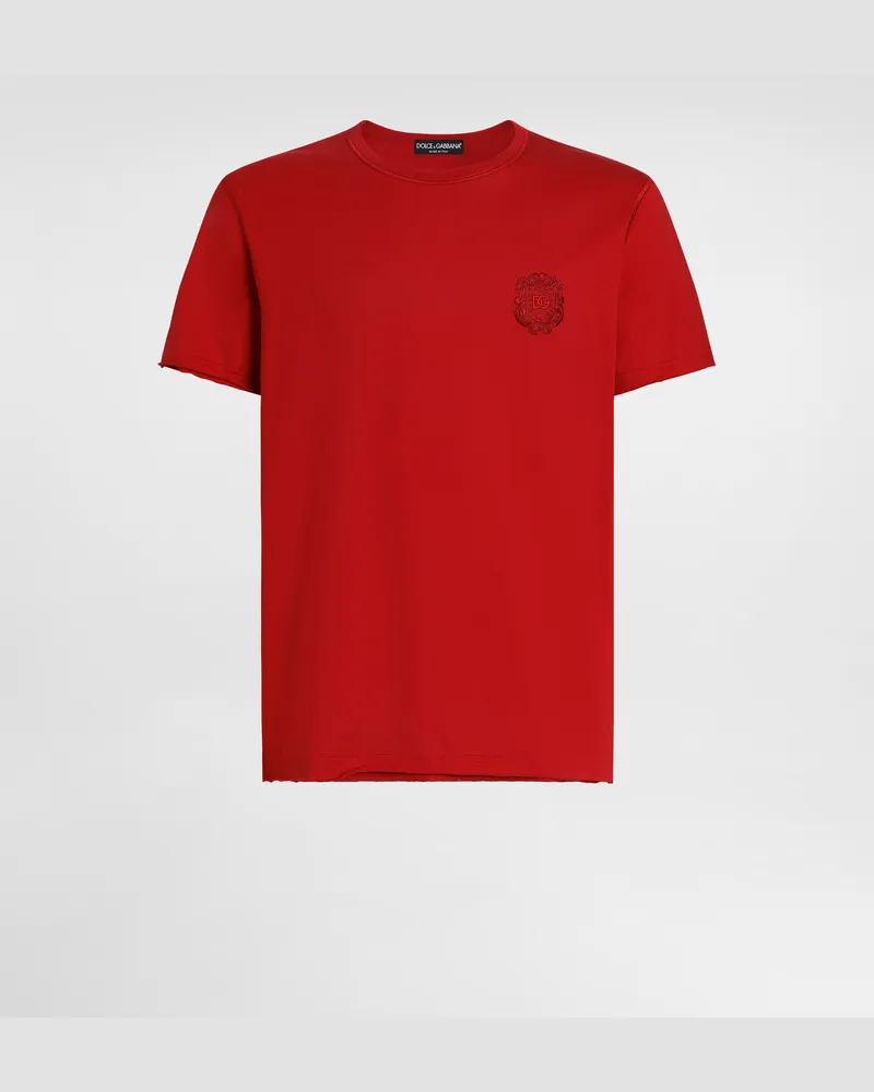 Dolce & Gabbana T-shirt Aus Baumwolle Mit Patch - Mann T-shirts Und Polos Rot Rot