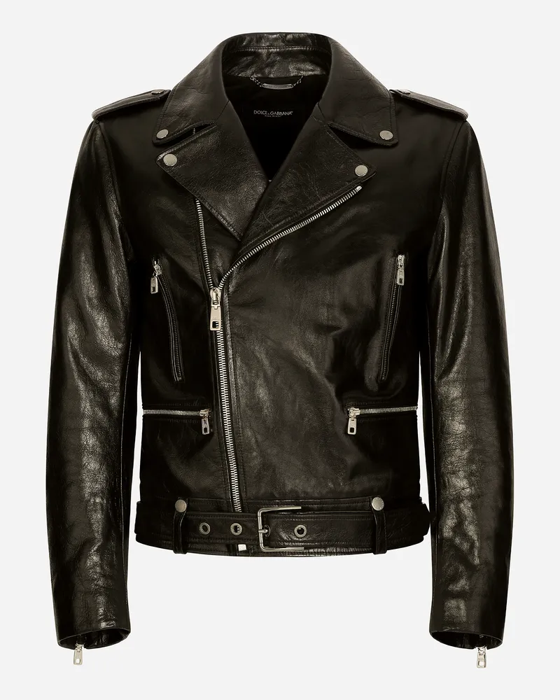Dolce & Gabbana Bikerjacke Aus Leder Mit Gürtel - Mann Mäntel Und Jacken Schwarz Schwarz