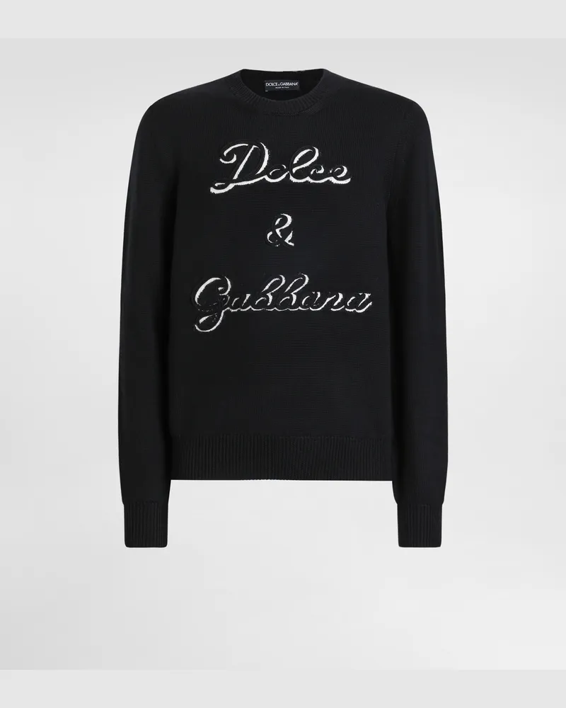 Dolce & Gabbana Pullover Aus Wolle Mit Intarsienmotiv - Mann Strickwaren Schwarz Schwarz