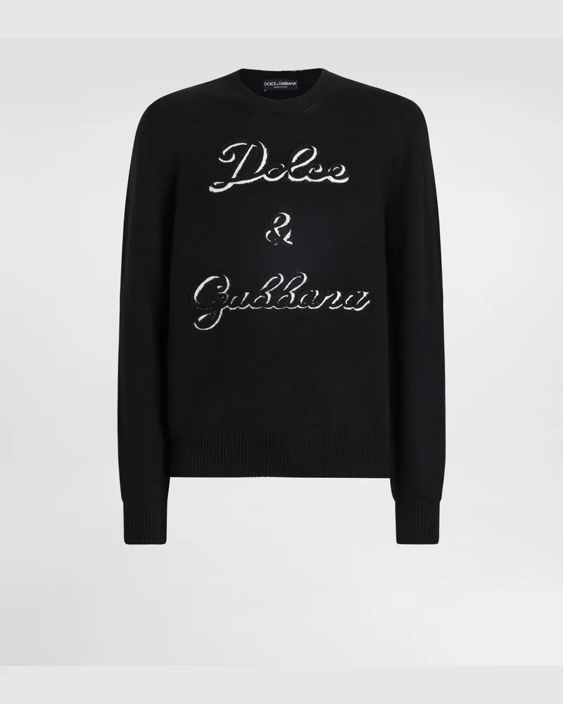 Dolce & Gabbana Pullover Aus Wolle Mit Intarsienmotiv - Mann Strickwaren Schwarz Schwarz