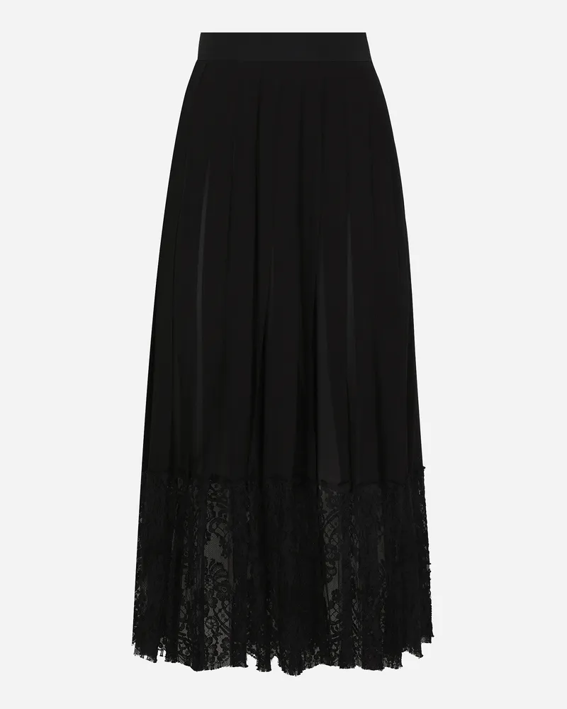 Dolce & Gabbana Midi-rock Aus Georgette Mit Spitzenkante - Frau Röcke Schwarz Seide Schwarz