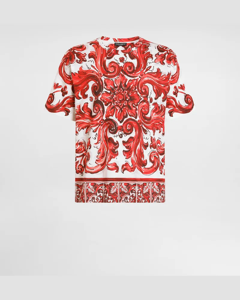 Dolce & Gabbana T-shirt Aus Baumwolle Mit Majolika-print - Mann T-shirts Und Polos Mehrfarbig Mehrfarbig