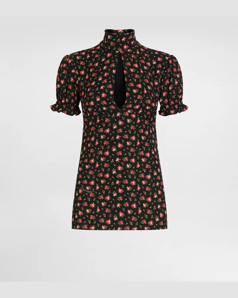 Dolce & Gabbana Oberteil Aus Charmeuse Mit Röschen-print - Frau Blusen Und Tops Mehrfarbig Mehrfarbig