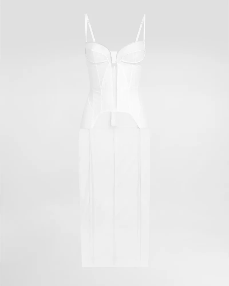 Dolce & Gabbana Longuettekleid Aus Tüll Mit Bustier- Und Korsettdetails - Frau Kleider Weiss T�ll Weiss