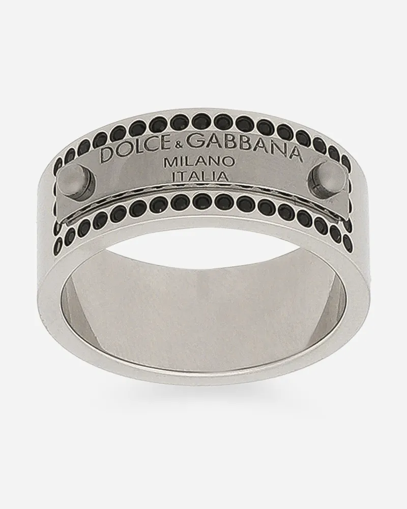 Dolce & Gabbana Ring Plakette Strass - Mann Bijoux Grau Metall Grau