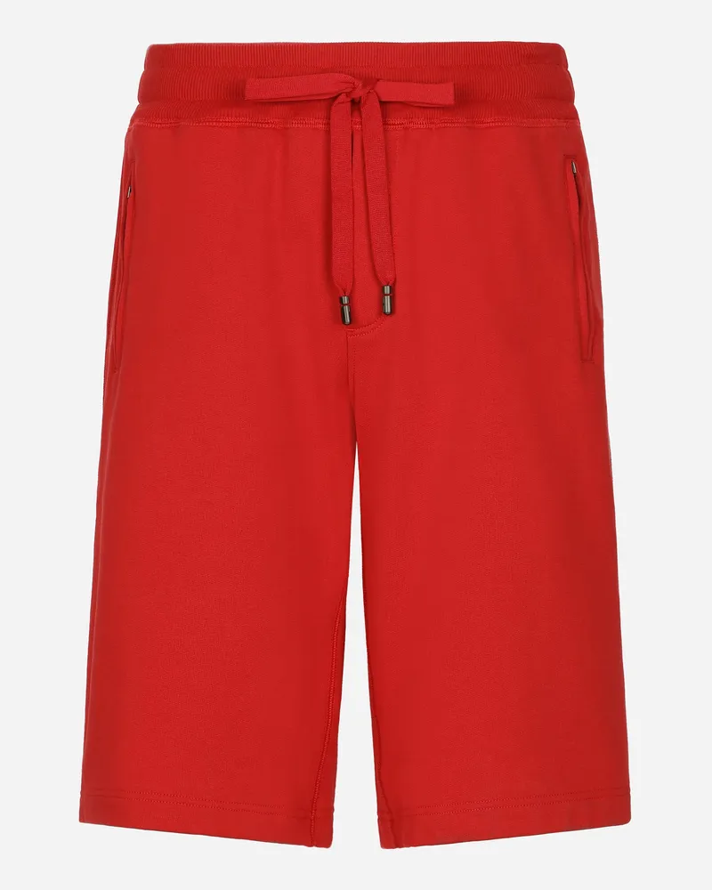 Dolce & Gabbana Jogging-bermudashorts Aus Jersey Mit Logoplakette - Mann Hosen Und Shorts Rot Baumwolle Rot