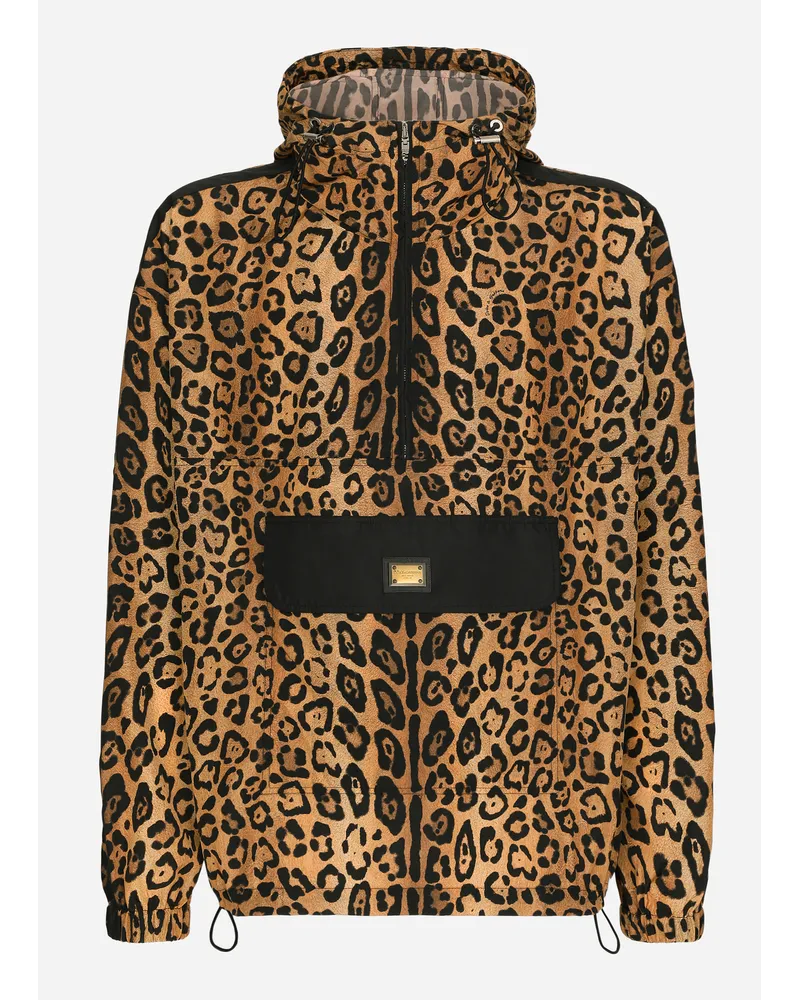 Dolce & Gabbana Jacke mit Kapuze Crespo im Leoprint Print