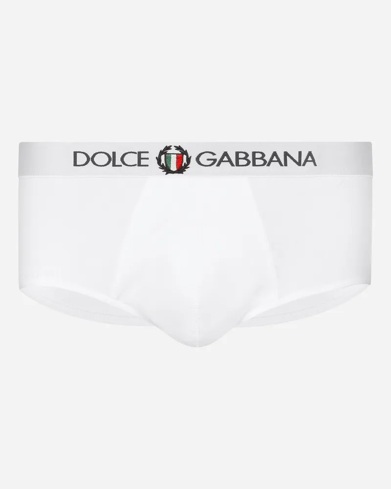 Dolce & Gabbana Slip Brando Aus Bi-elastischem Jersey Mit Wappen - Mann Unterwäsche Und Loungewear Wei� Baumwolle Weiss