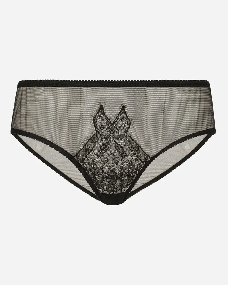 Dolce & Gabbana Slip Aus Tüll Mit Spitzeneinsatz - Frau Unterwäsche Schwarz Schwarz