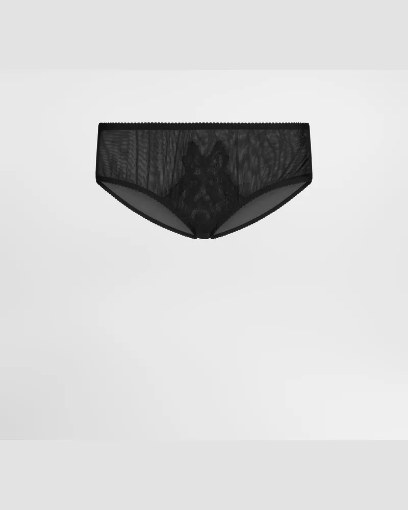Dolce & Gabbana Slip Aus Tüll Mit Spitzeneinsatz - Frau Unterwäsche Schwarz Schwarz