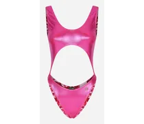 Laminated cutout one-piece swimsuit