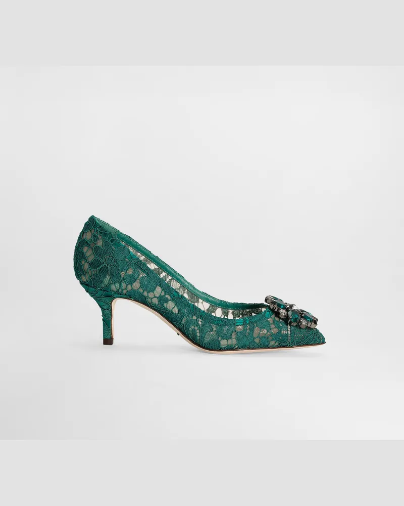 Dolce & Gabbana Lace Rainbow Pumps With Brooch Detailing - Frau Pumps Und Slingbacks Smaragdgrün Spitze Smaragdgrün