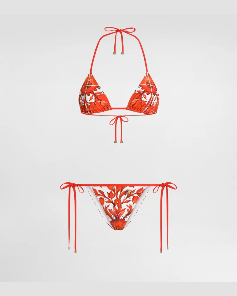 Dolce & Gabbana Bikini Mit Majolika-print - Frau Bademode Mehrfarbig Stoff Mehrfarbig