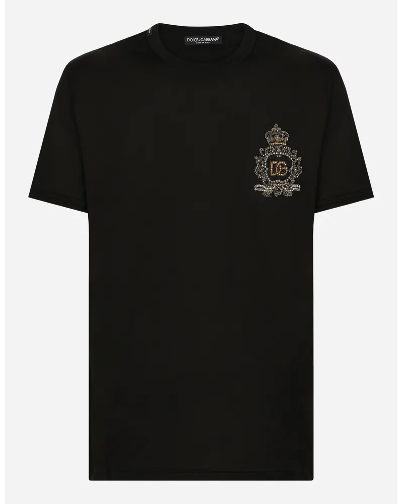 Dolce & Gabbana Baumwoll-T-Shirt mit DG-Wappenpatch Schwarz