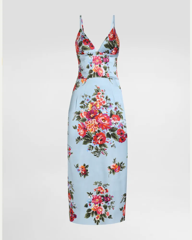 Dolce & Gabbana Flower Bouquet-print Satin Dress - Frau Kleider Mehrfarbig Mehrfarbig
