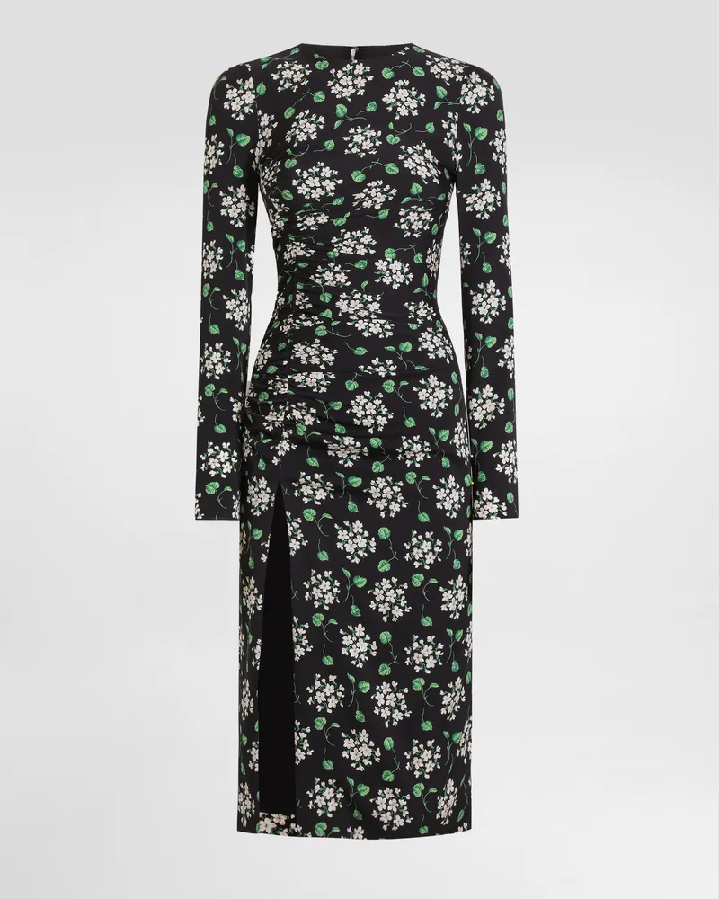 Dolce & Gabbana Geranium Bouquets-print Charmeuse Dress - Frau Kleider Mehrfarbig Mehrfarbig